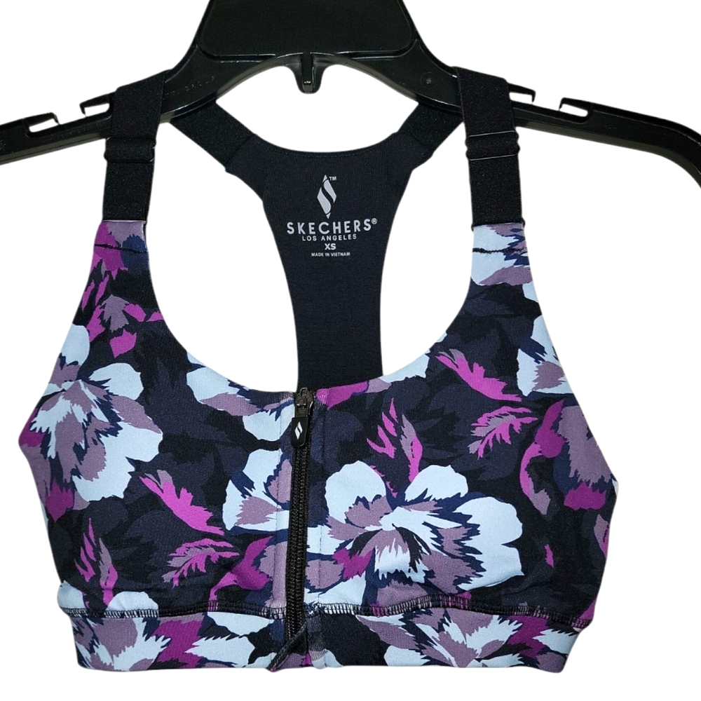Skechers Women's Floral Sports Bra - Purple and Black NWT! Size XS